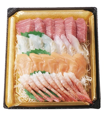 切りたて刺身お造り(生本まぐろ・たい・サーモン・えびなど)