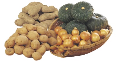 まるごとセット・大正メークイン(L・2kg)・男爵(L・2kg)・玉ねぎ(L・3kg)・かぼちゃ(1玉)