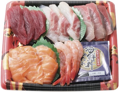 海鮮グルメ丼(ネタのみ・たれ付)〈生みやぎサーモン・生本まぐろ・真だい・生えび・ぶり〉