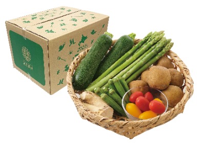 アスパラと6種の野菜ギフト(アスパラ・ミニトマト・山わさび・ヤングコーン・ズッキーニ〈緑・黄〉・じゃがいも・オクラ)