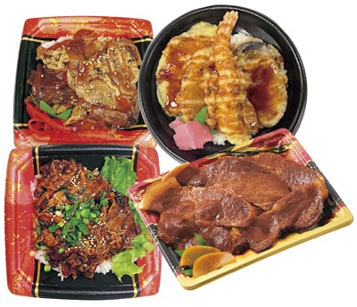 ●牛丼●お手軽天丼●牛カルビ丼●豚丼(とん田のたれ使用)など