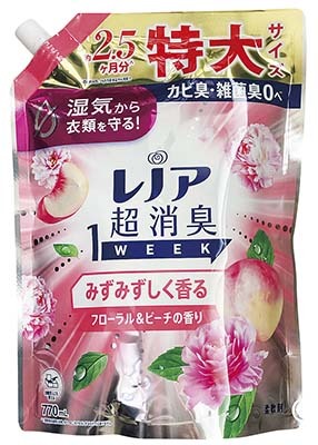 レノア超消臭1WEEKみずみずしく香るフローラル&ピーチの香りつめかえ用特大