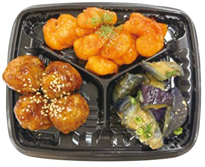 中華3点盛(えびちり・肉団子・揚げ茄子甘辛煮)
