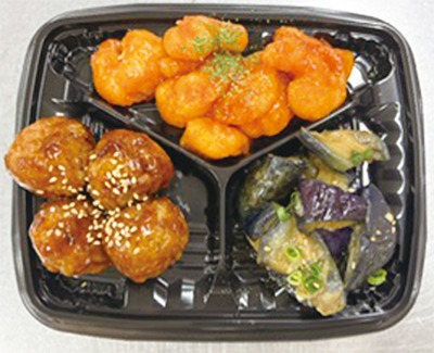 中華3点盛(エビチリ・肉団子・揚げ茄子甘辛煮)
