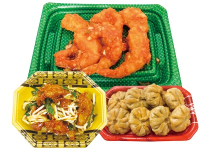 中華バイキング(一例としてエビチリ・海鮮しゅうまい・国産レバニラなど)